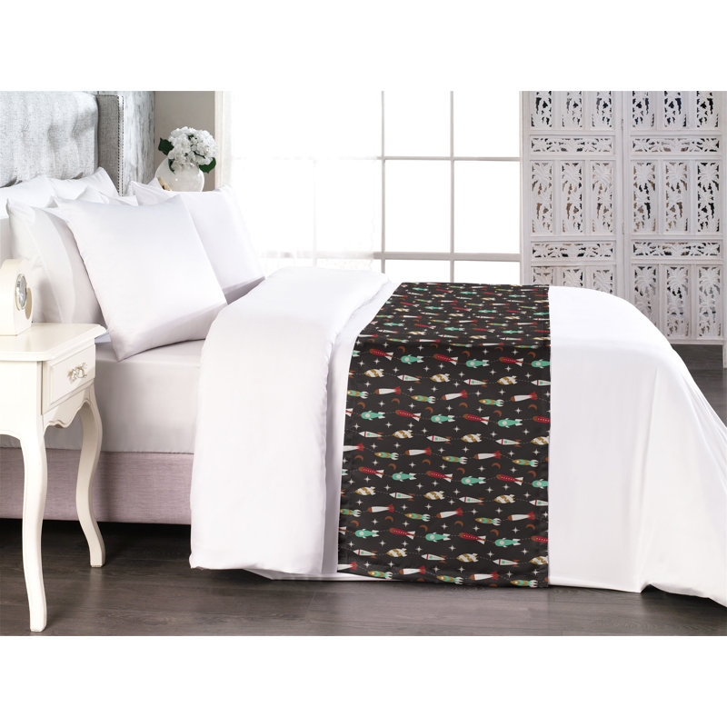 Ambesonne Rockets Bed Runner Space Science Tech Machines Ruby Sea Green, King