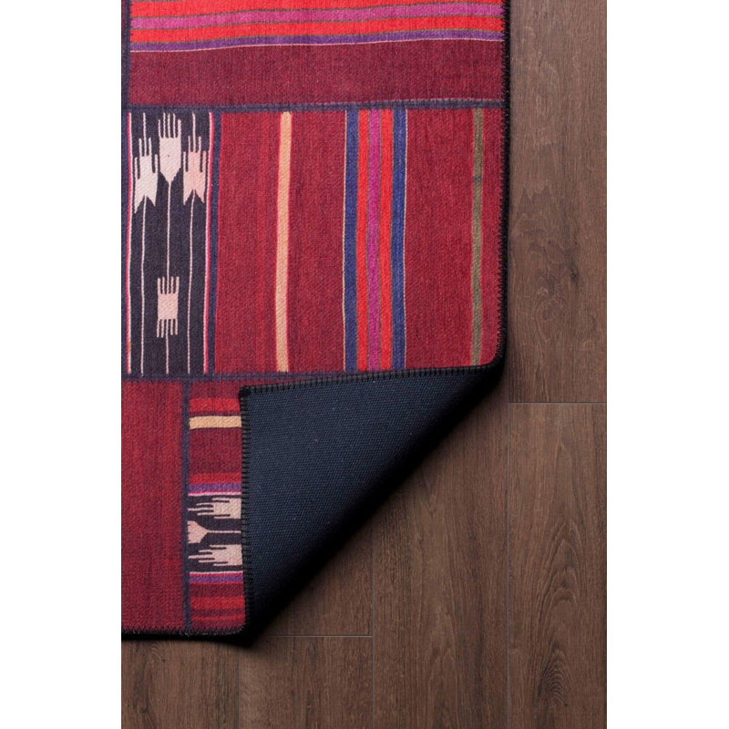 Tapis décoratif rouge à motif tissé patchwork, Rectangle 3 pi 10 po x 5 pi 3 po