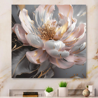 Marble Pink Gold Peony Flower III - Abstract Marble Canvas Print Wall Art