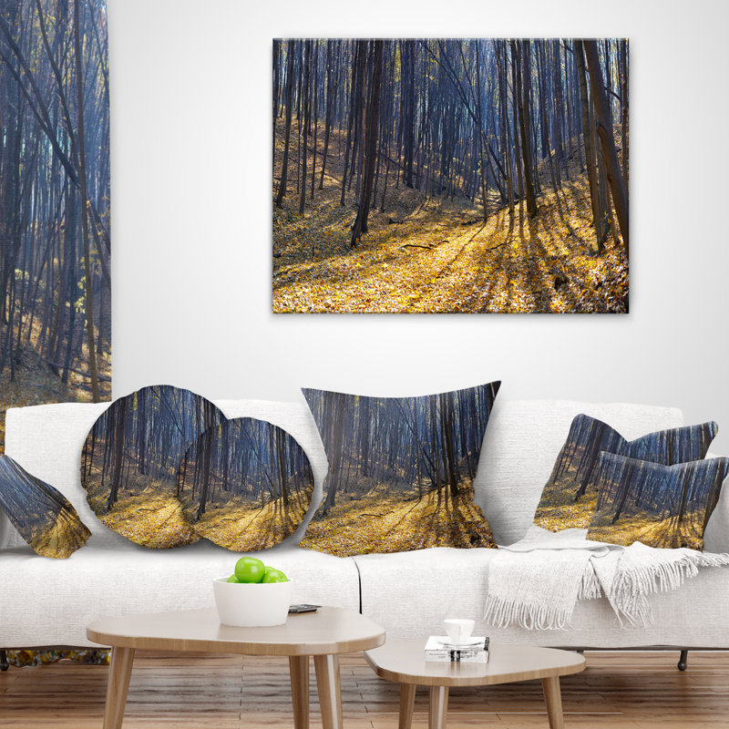 Thick Autumn Forest Woods - Coussin imprimé forêt, 16 po x 1 po, Coussin décoratif
