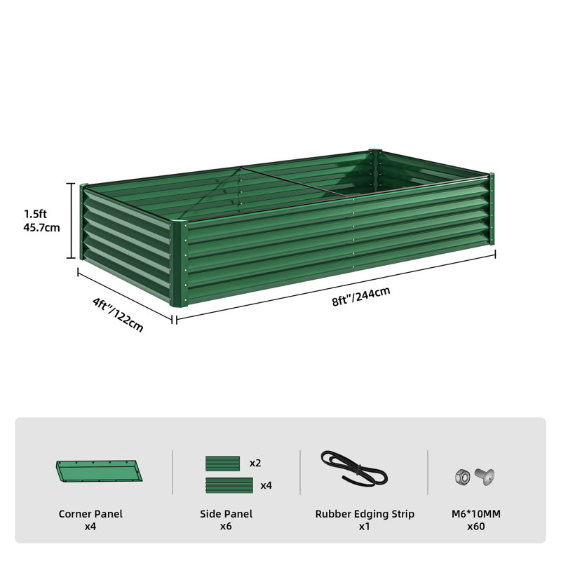 Metal Outdoor Raised Garden Bed, 18" H x 96" W x 48" D, Black, 2