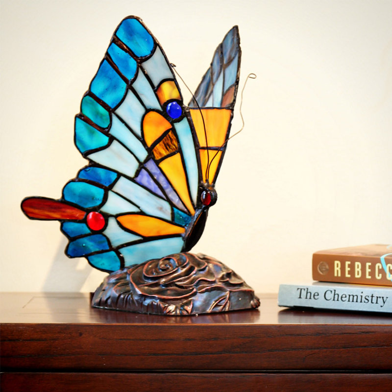 Cristobal 9"H Colourful Butterfly Stained Glass Novelty Light