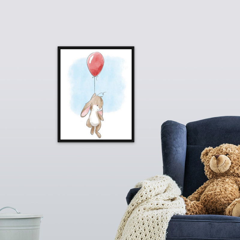 «Little Bunny and Balloon», impression, H 20 po x l 16 po x P 1,75 po, Cadre pour toile flottant noir