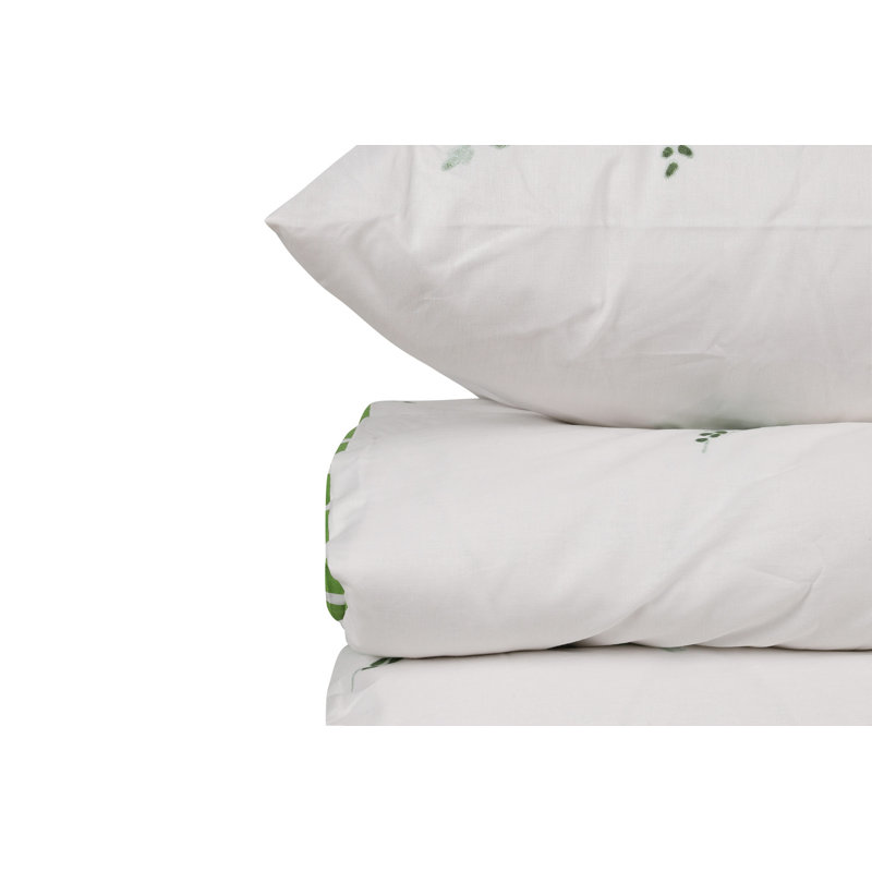 Ensemble de housse de couette 100% coton Ranforce, blanc et vert, housse de couette 55,1 po x 78,7 po | Lavable à la machine à 104 ° F, 145 fils, enveloppe et fermeture à boutons | Literie douce, durable et élégante pour une chambre à coucher confortable
