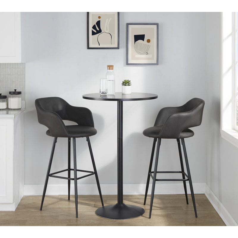 Set of 2 Gray Faux Leather Counter Stools with Black Metal Legs