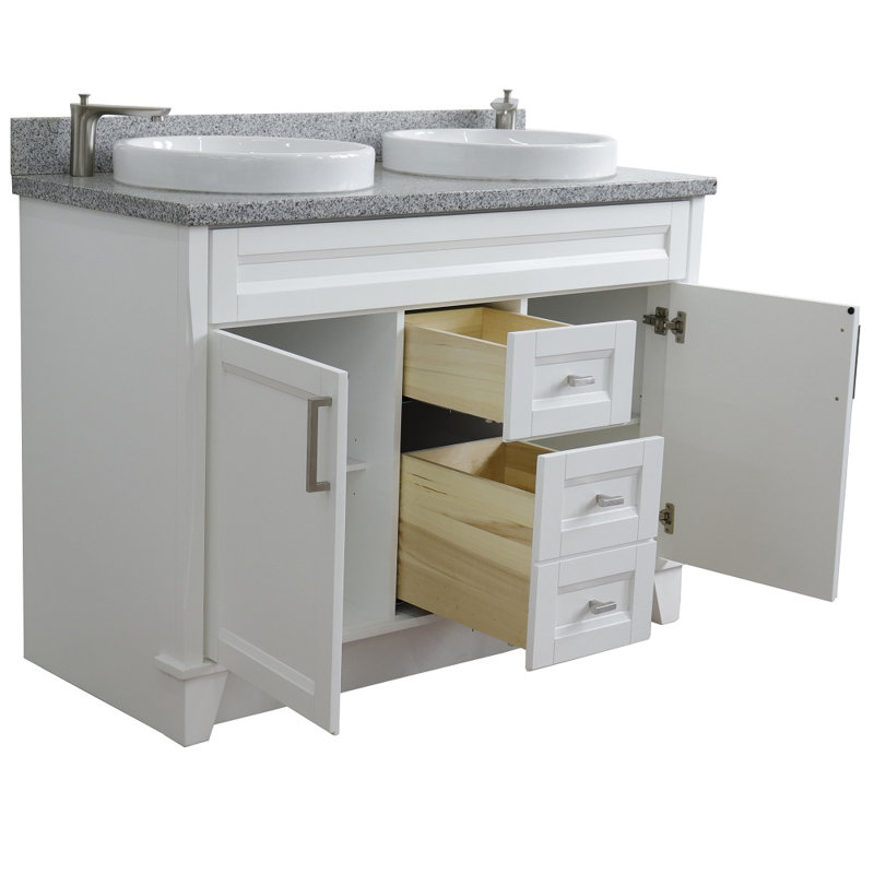49'' Double Bathroom Vanity with Granite Top, Gray