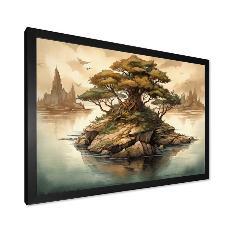 «Ruttger Bonsai Tree Island I», reproduction sur toile, Cadre photo noir, H 12 po x l 20 po x P 1 po