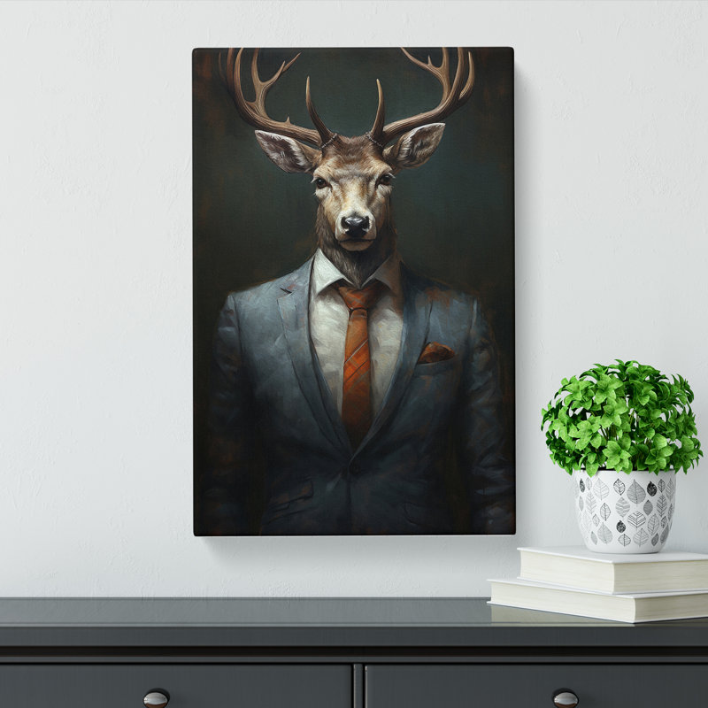 Stag in a Suit Painting No.3 - Wrapped Canvas, 76cm H x 50cm W x 3cm D