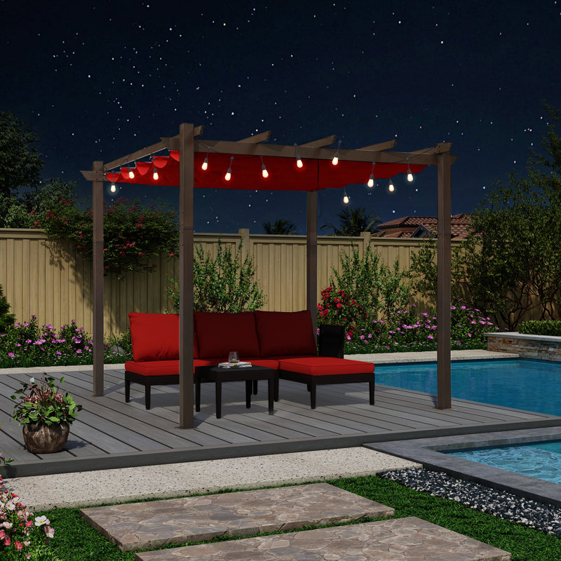 Metal Pergola with Canopy, Terra, 96.46" H x 118.11" W x 118.11" D