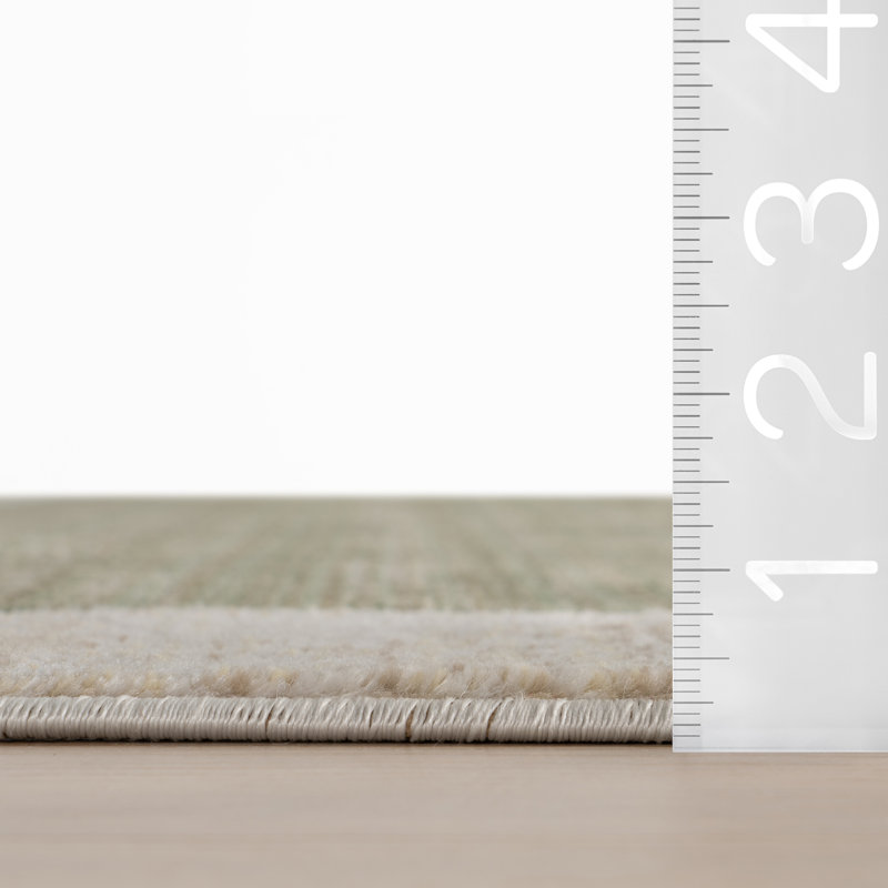  Keeva Modern Striped Fringe Area Rug, Rectangle 4' x 6'5", Green/Beige