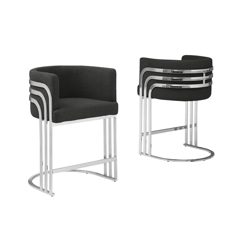 Tabouret de bar Teddy (24 po) et tabourets de bar (29 po) avec structure chromée, Argent argent, Noir, Tabouret de bar 29 po