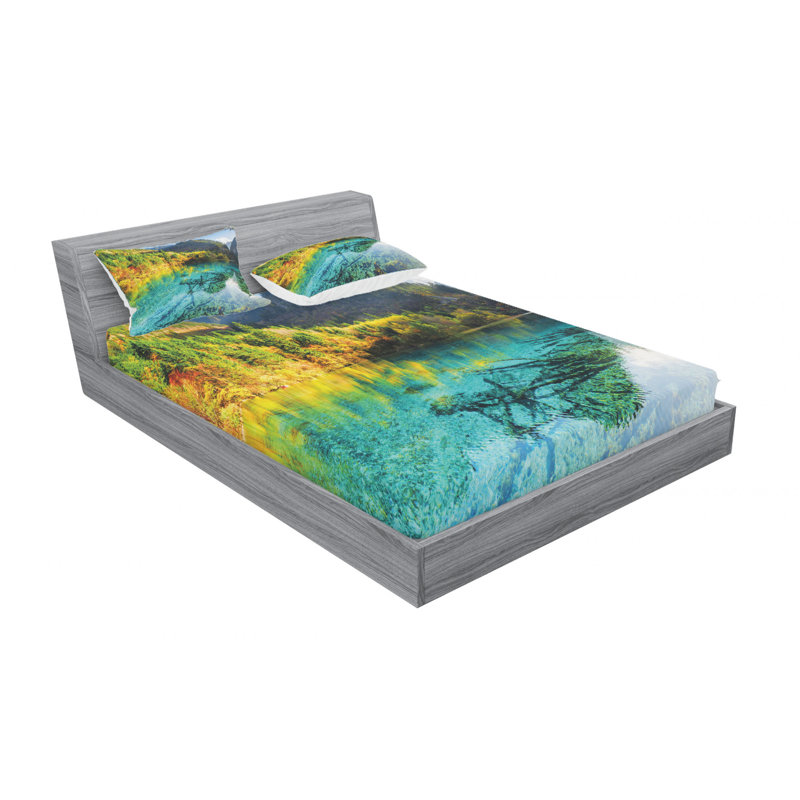 Ensemble de draps Idyllic Mountain Creek, Ensemble de draps pour lit double avec un drap-hou