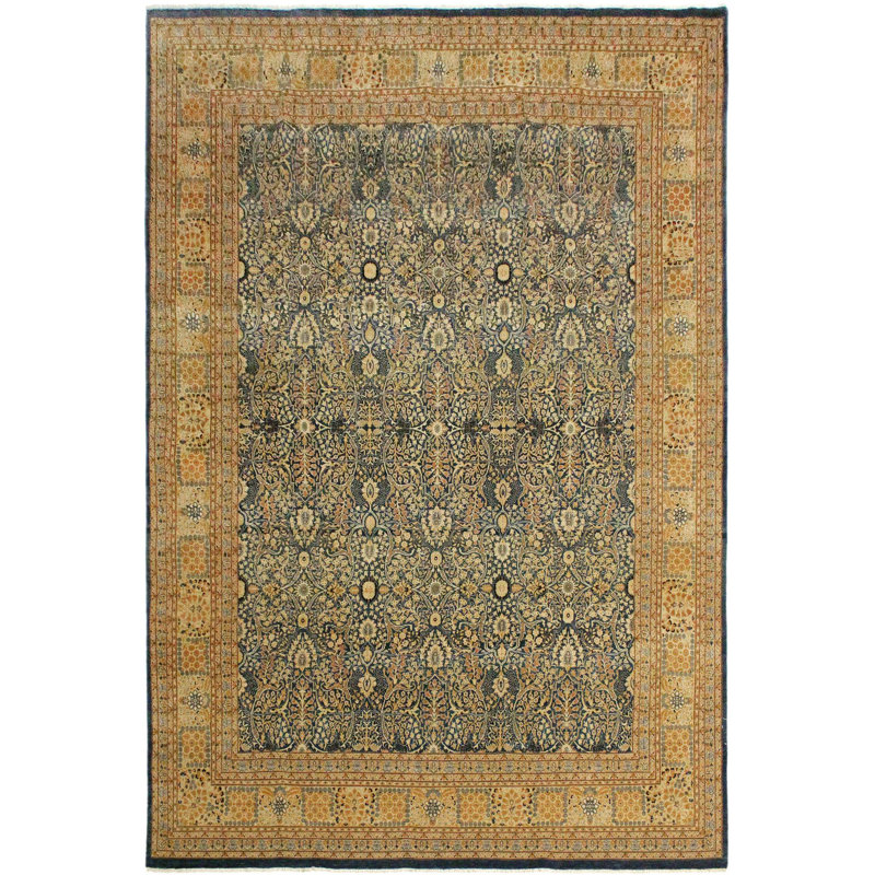 Tapis vert / beige en laine noué à la main 8 pi 9 po x 11 pi 10 po Roby
