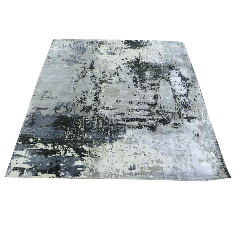 Tapis gris noué à la main de conception unique 6 pi x 6 pi 2 po Ferretti