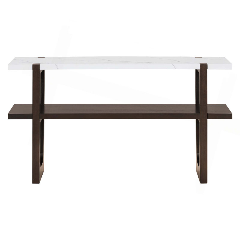 Narrow Console Table With Marble-Effect Top, Retro Entryway Table With Open Shelf, Sofa Table For Entryway, Hallway And Living Room