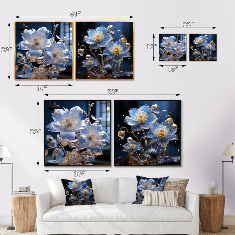 «Harmonie florale céleste», 2 pièces, Toile tendue, H 16 po x l 33 po