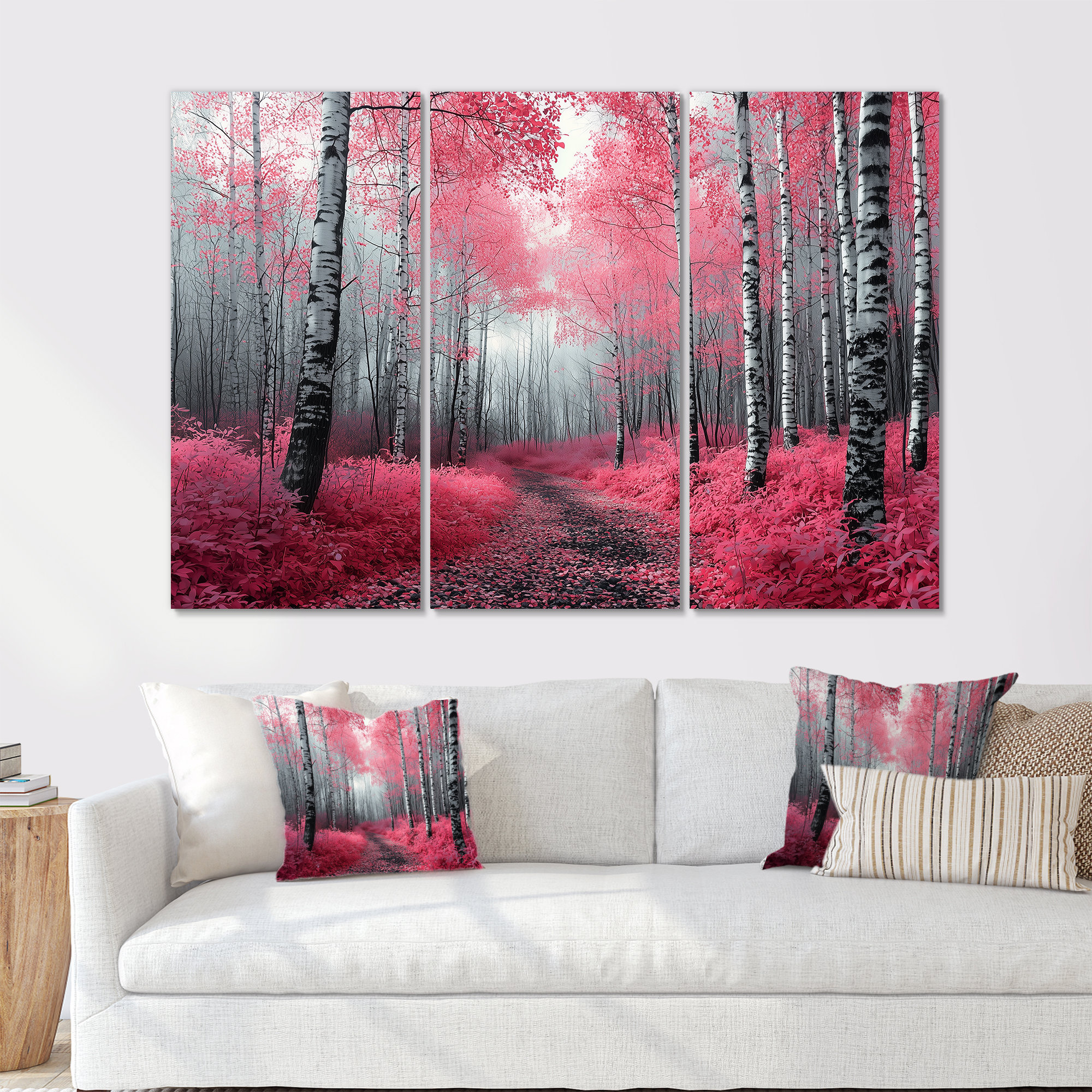 Millwood Pines Pink Birch Trees Forest Path Panorama I - Forest Wall ...