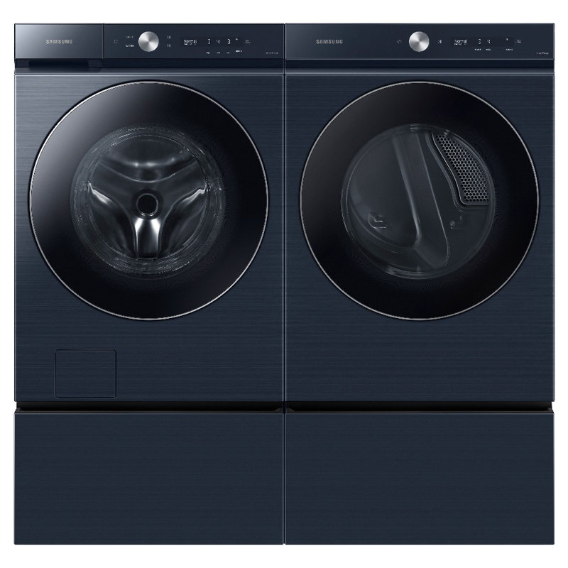 Samsung 5.3 cu. Ft. Front Load Washer with 7.6 Cu. Ft. Dryer with Super Speed Dry, Electric, Brushed Navy