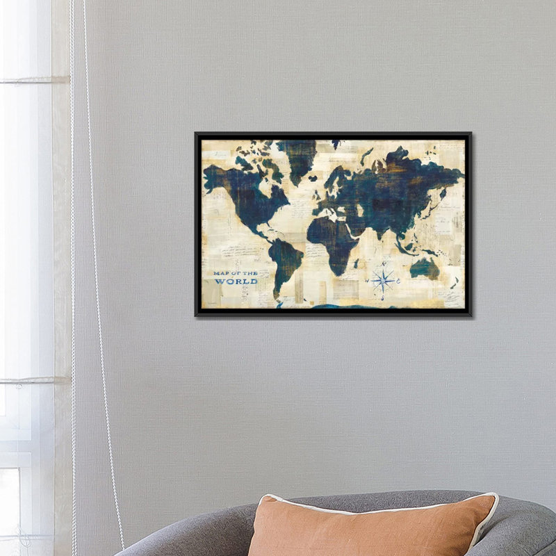 «World Map Collage» par Sue Schlabach, reproduction d'art sur toile tendue, H 18 po x l 26 po x P 1,5 po, Pas de tapis