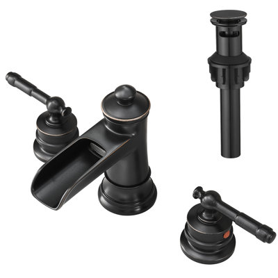 Bathroom Vanity Faucet 3 Hole 8 Inch Widespread With Side , Oil Rubbed Bronze, Solid Brass, Contemporary Style, Easy Diy Installation Ceramic Cartridge, Drip -
