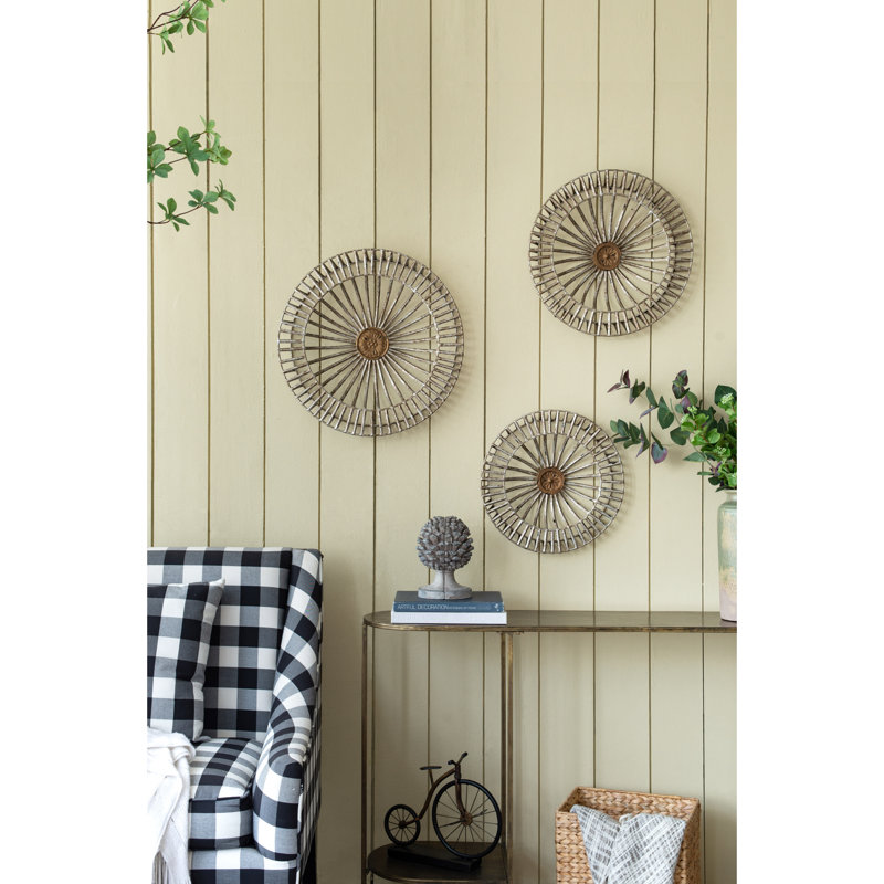 Ensemble de 3 décorations murales en forme de disque en fer, avec un centre floral classique, idéal pour un bureau au-dessus, un décor en trois pièces de 20,5 pouces et un médaillon