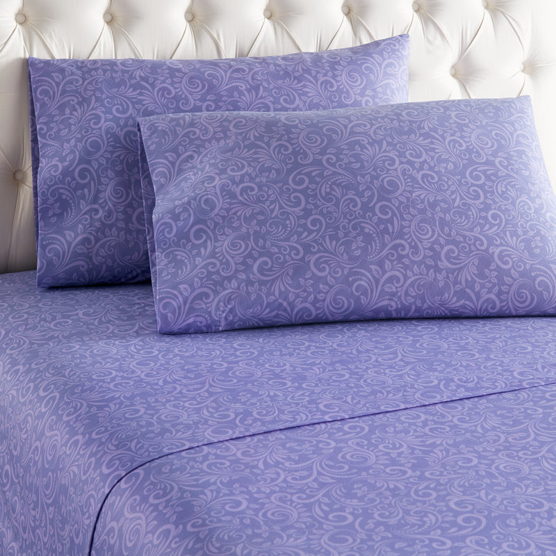 Micro Flannel® Printed Deep-Pocket Sheet Set, California King Sheet Set with 2 Pillowcases, Traditions Lilac