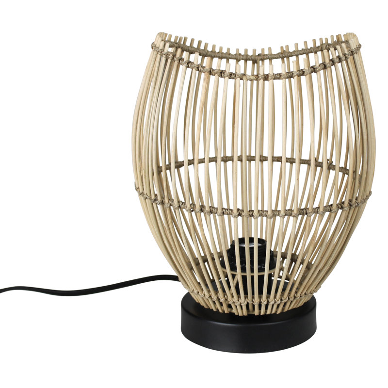 Natural Rattan Bohemian Table Lamp with Black Base