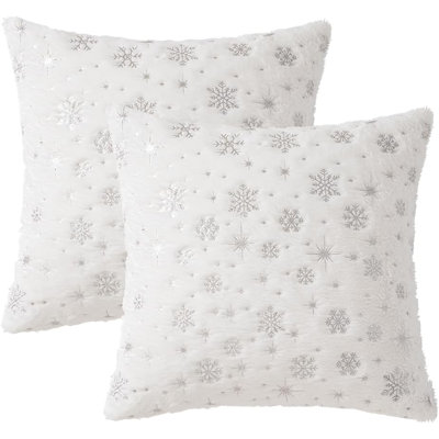 Housses de coussin décoratives de Noël MIULEE 45 x 45 cm, motif flocons de neige rouges et argentés, idéales pour les fêtes d'hiver, pour canapé, lit et décoration intérieure.