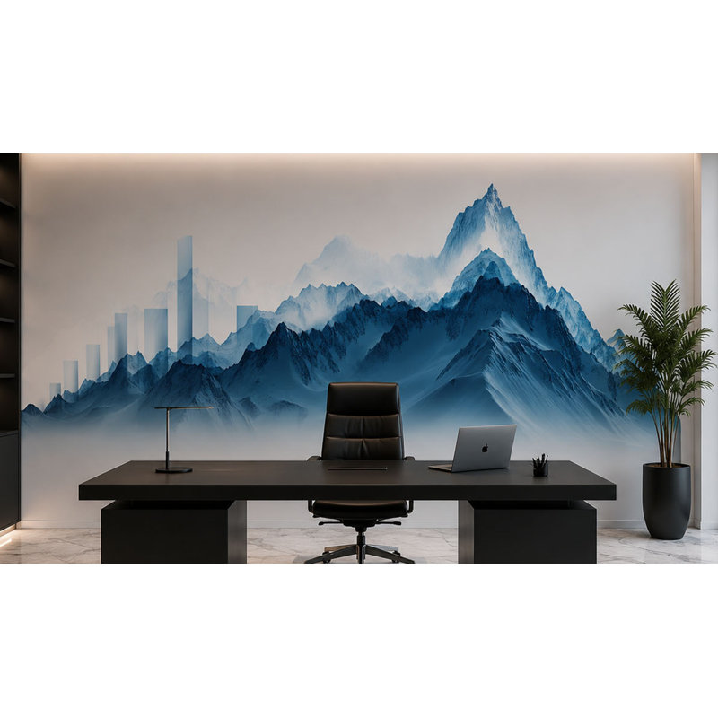 Décalcomanie murale Blue Mountain, vinyle abstrait, décor de bureau moderne 675MV, 42 po x 80 po