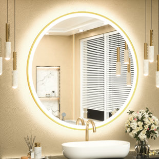 Miroir de salle de bain rond arrondi à DEL à intensité variable avec miroir de salle de bain à réglage de 3 couleurs et miroir de salle de bain rétro-éclairé avec verre trempé