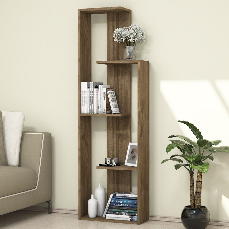 Modern Walnut Bookshelf with Numerous Shelves, 19.5 x 63.0 x 7.7 inches | 100% Melamine Coated Particle Board, Thickness: 0.7 inches | Wall-Mountable for Extra Storage | Stylish & Functional Design for Home or Office