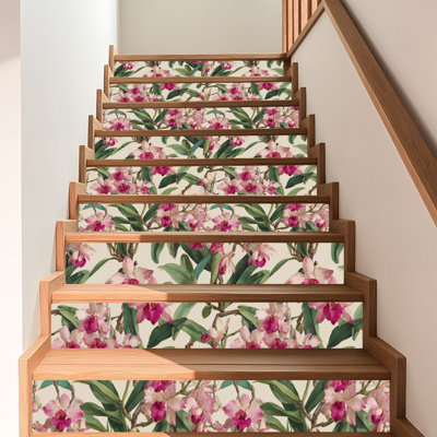 Papier peint auto-adhésif à peler et coller avec aquarelle orchidée et branche florale 17,7 po x 118 po (45 x 300 cm)