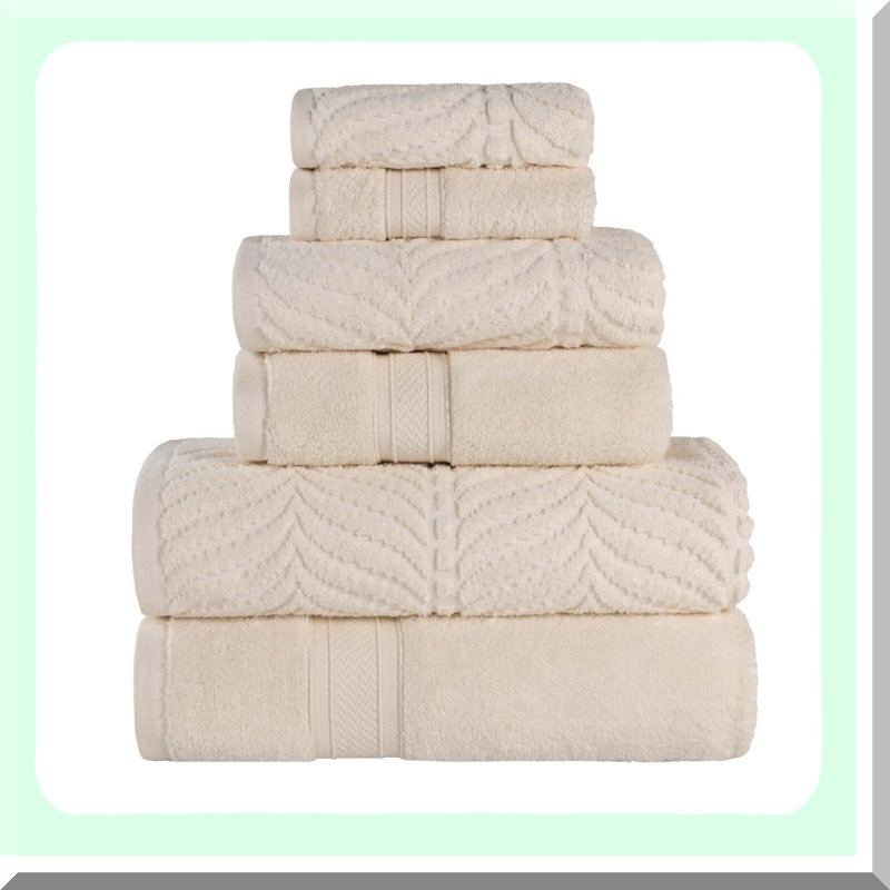 QuickDry Luxury Cotton Chevron Towel Set - 6 Piece Assorted, Zero Twist, Ultra Soft & Absorbent, Includes 2 Bath, 2 Hand, 2 Washcloths, Ivory