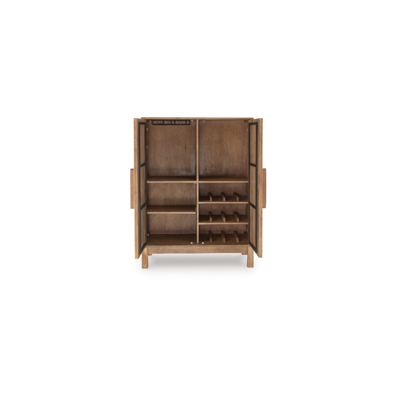 Pela Bar Cabinet, Adjustable Shelves And Wine Holders, Natural Brown