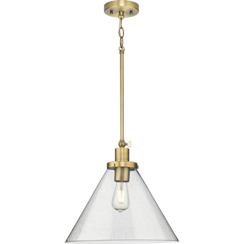 Luminaire suspendu conique à 1 lumière Haydenville, Martelée transparente, Laiton rétro