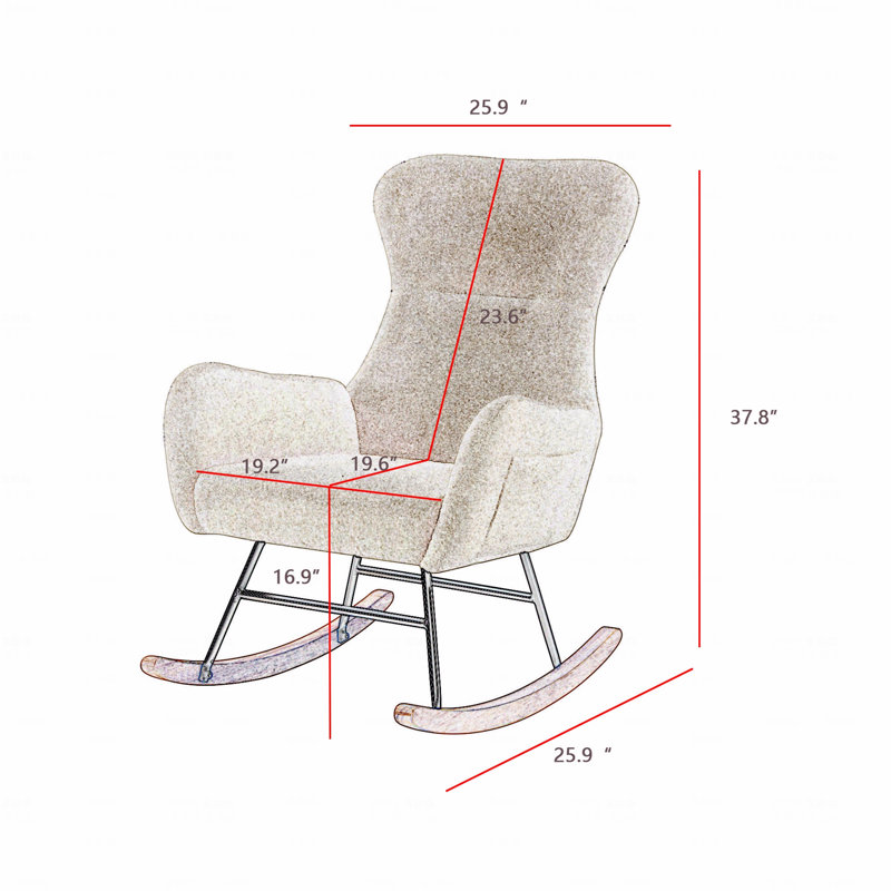 Chaise berçante en tissu blanc cassé Teddy