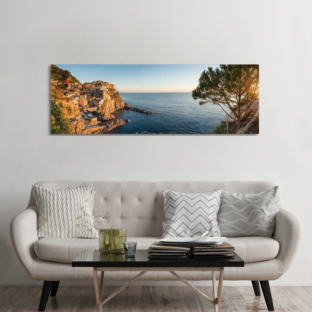Panoramic View Of Manarola, Cinque Terre Coast, Italy by Jan Becke - Wrapped Canvas Panoramic Print