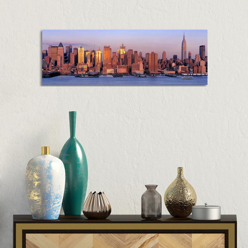 USA, New York, New York City, West Side, Skyscrapers In A City During Dusk #2 - Wrapped Canvas Panoramic Print