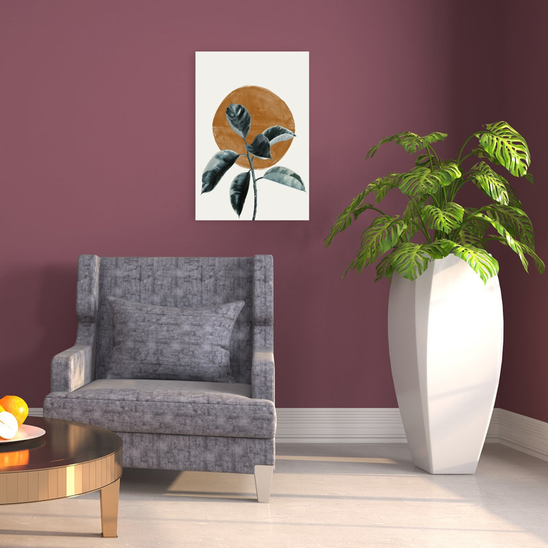 Feuille et soleil, impression abstraite minimaliste moderne, plante de caoutchouc nature tropicale, 24" H x 16" W