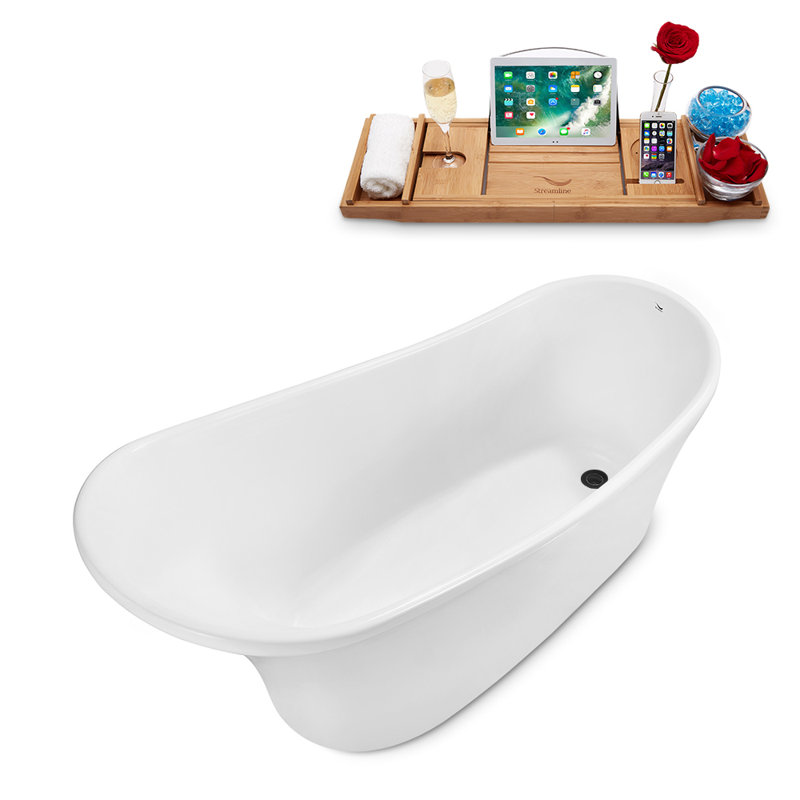 1399.5mm x 680.7mm Freestanding Soaking Acrylic Bathtub, Matte Black