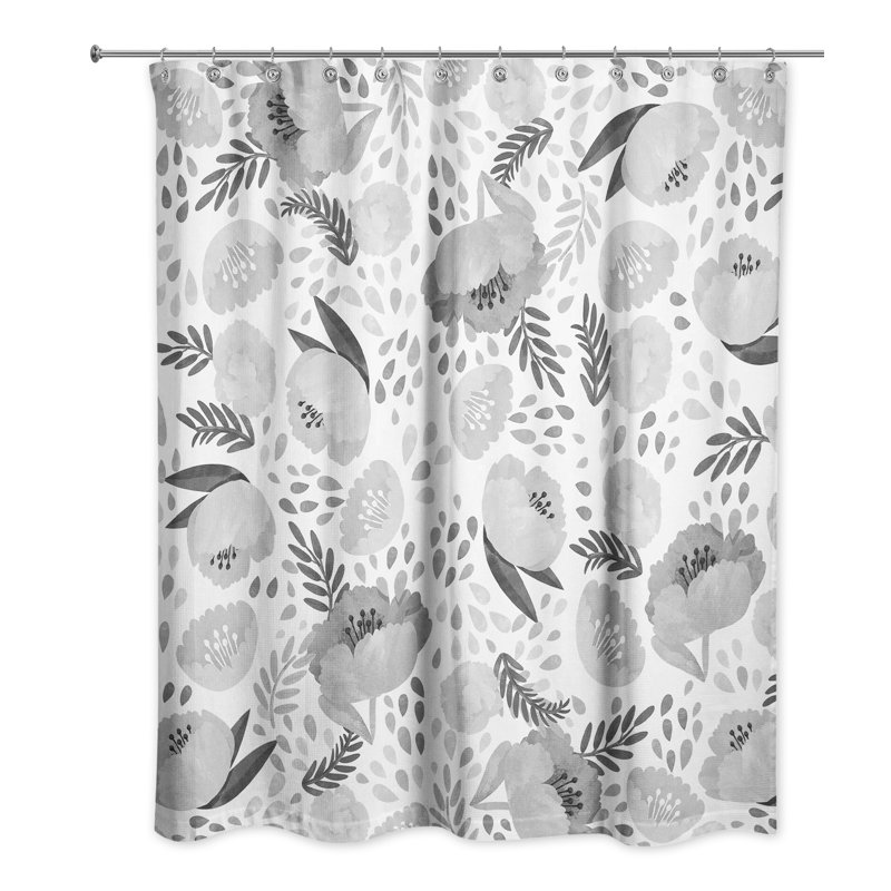 Rideau de douche simple floral Desdemona, Gris