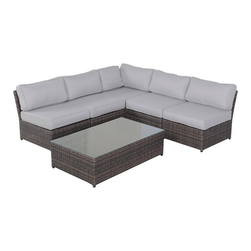 Ensemble de conversation avec canapé en rotin 6 pièces avec coussins entièrement assemblé