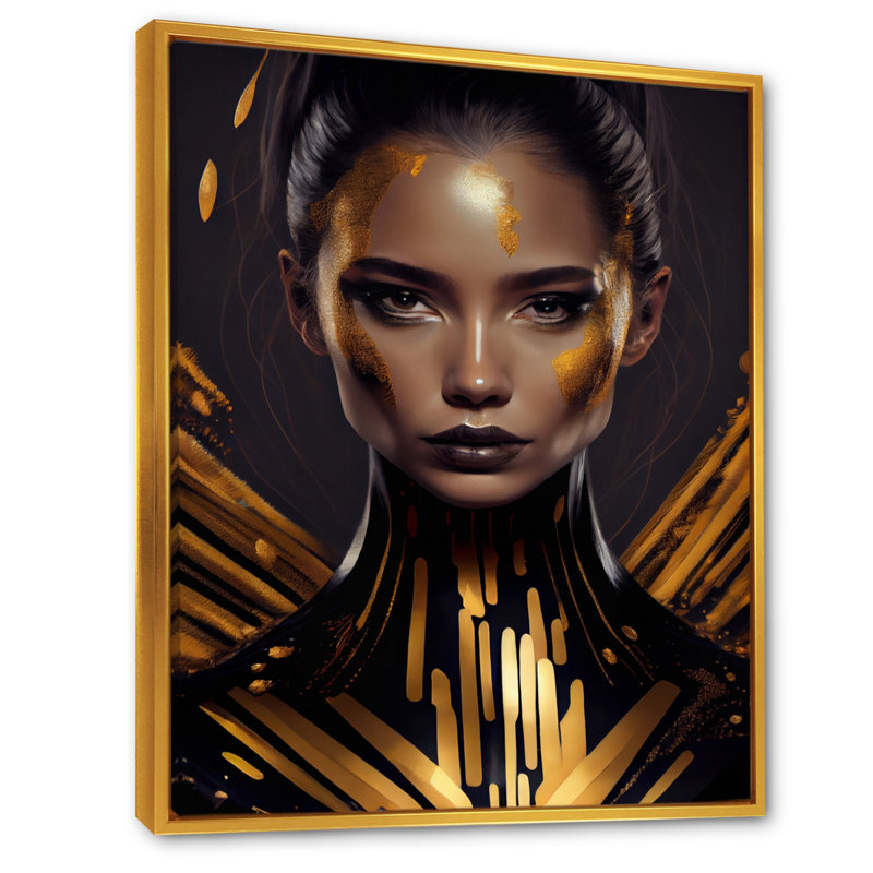 Sensual, liquide, or, femme I - Impression sur toile, Cadre flottant doré, H 40 po x l 30 po x P 1,5 po