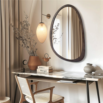 Asymmetrical Wood Framed Wall Accent Mirror