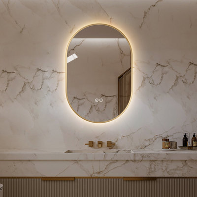 36" x 24" Gold Framed LED Oval Bathroom Mirror, 3 Color Lighting, Anti-Fog, Explosion-Proof, Wall Mounted Backlit Vanity Mirror