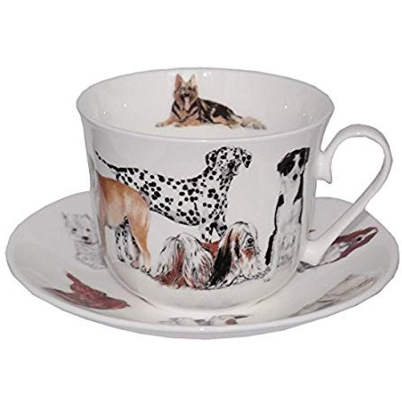 Roy Kirkham Breakfast Cup/Saucer-Dogs Galore Set Of 2