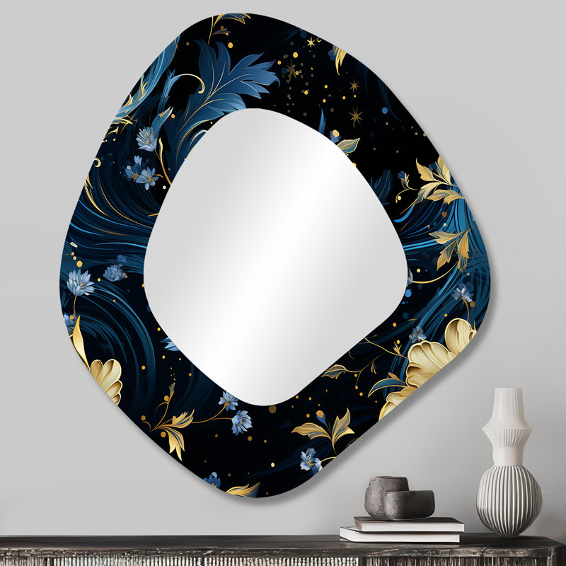 Grand miroir mural bohémien bleu et jaune, 28 po x 25 po