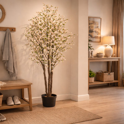 Fire Retardant Artificial Tree 210 cm H Faux Tree Plant in Plastic Pot Liner