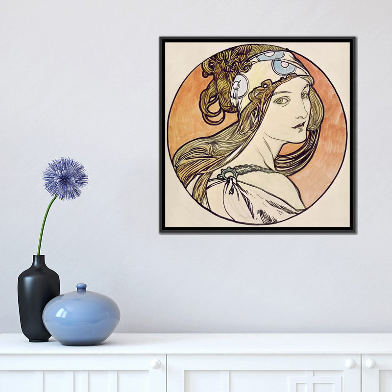 «Woman with a Headscarf», impression sur toile, H 18 po x l 18 po x P 1,5 po, Toile avec cadre noir, Pas de tapis