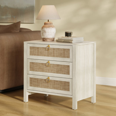 Pomodoro Boho-Inspired Rattan Nightstand With 3-Drawer